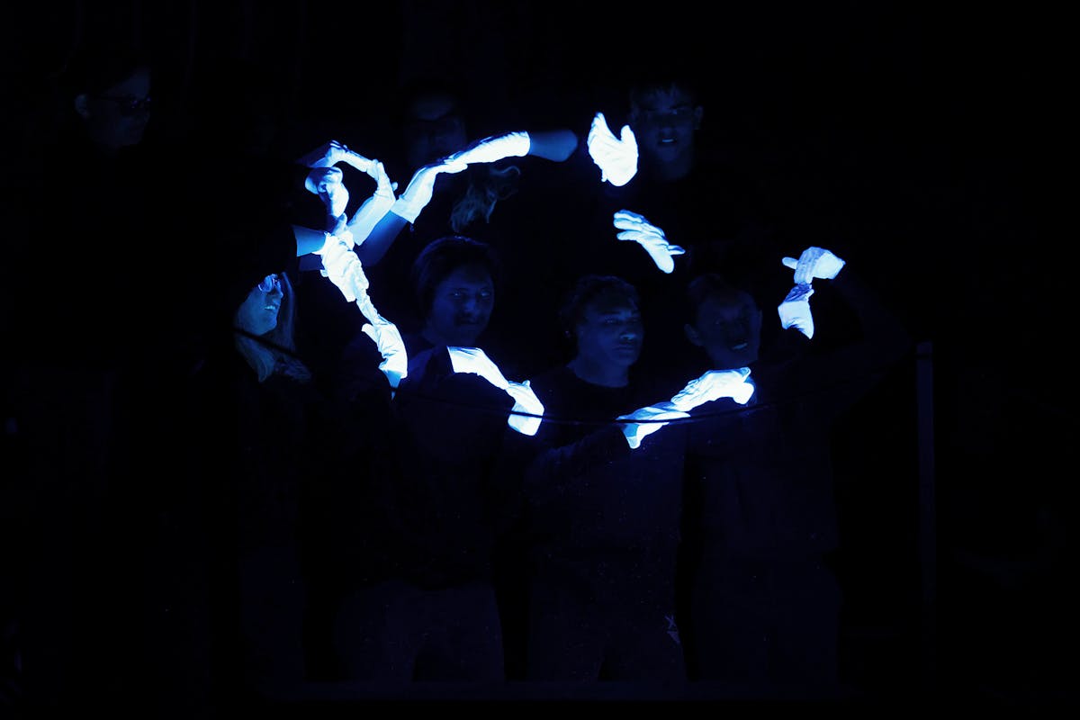 Students from the Colorado School for the Deaf and the Blind (CSBD) perform onstage at Celeste Theatre at the FAC. Photo by Jamie Cotten / Colorado College